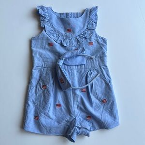 Janine and Jack EMBROIDERED FLAG RUFFLE ROMPER